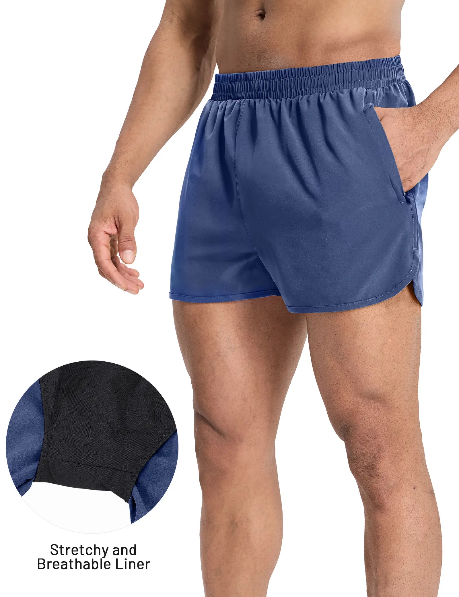 MIER Men’S 3 Inch Athletic Running Shorts with Brief Liner, Quick Dry Lined Shorts with Zipper Pockets for Marathon Running Gym Workout