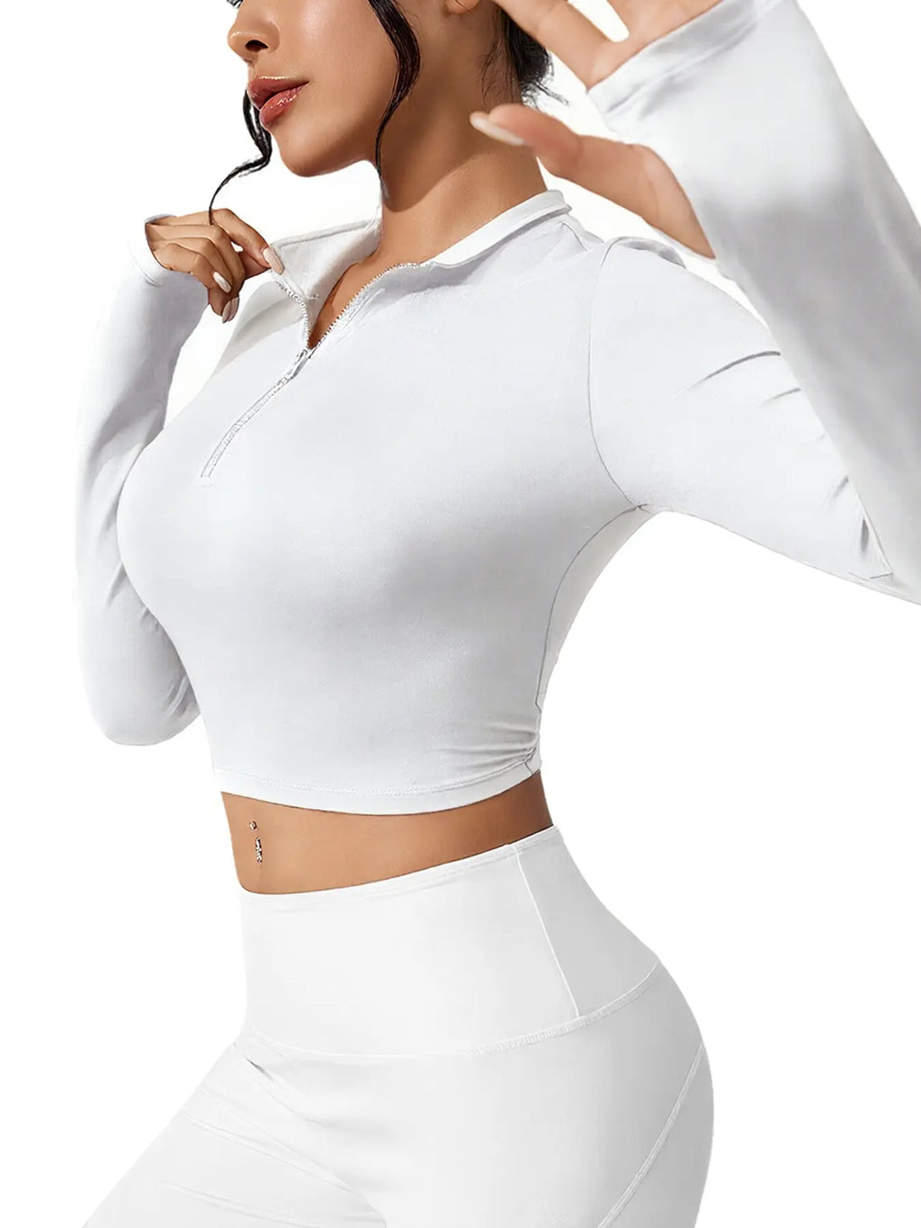 Women'S Solid Thumb Hole Long Sleeve Crop Sports Tee, Casual Sporty Comfy Breathable Cropped Top for Yoga Gym Workout, Ladies Sportswear for All Seasons, Fitness Clothes Tops