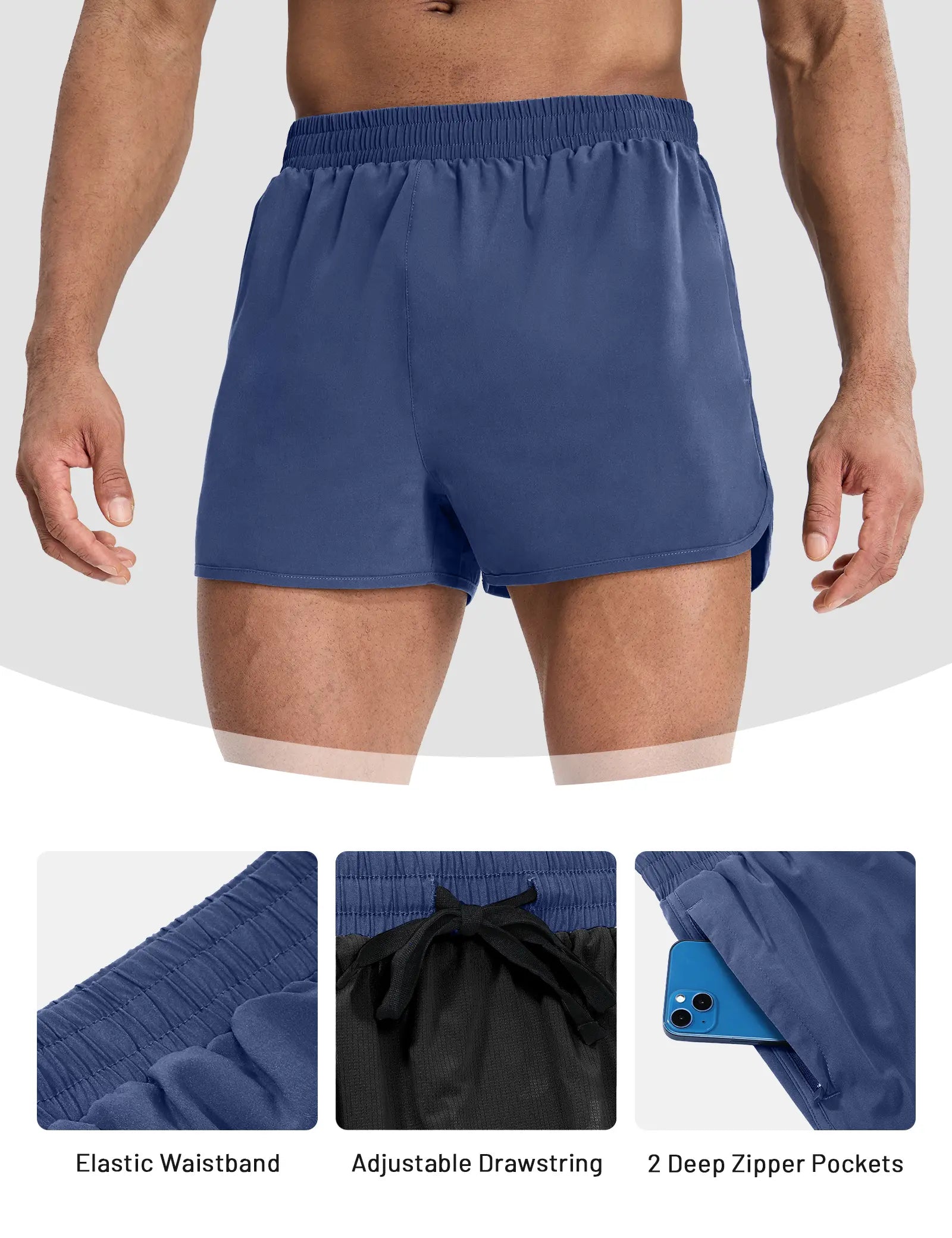 MIER Men’S 3 Inch Athletic Running Shorts with Brief Liner, Quick Dry Lined Shorts with Zipper Pockets for Marathon Running Gym Workout