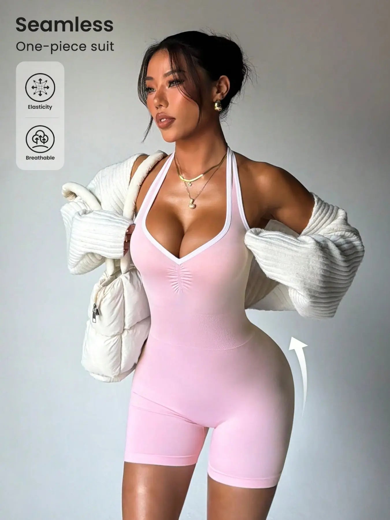 Women’S Seamless Colorblock Asymmetrical Yoga Bodysuit Shorts, Sporty Design for All Seasons, Comfortable for Fitness Cycling Yoga Running, Yoga Jumpsuits