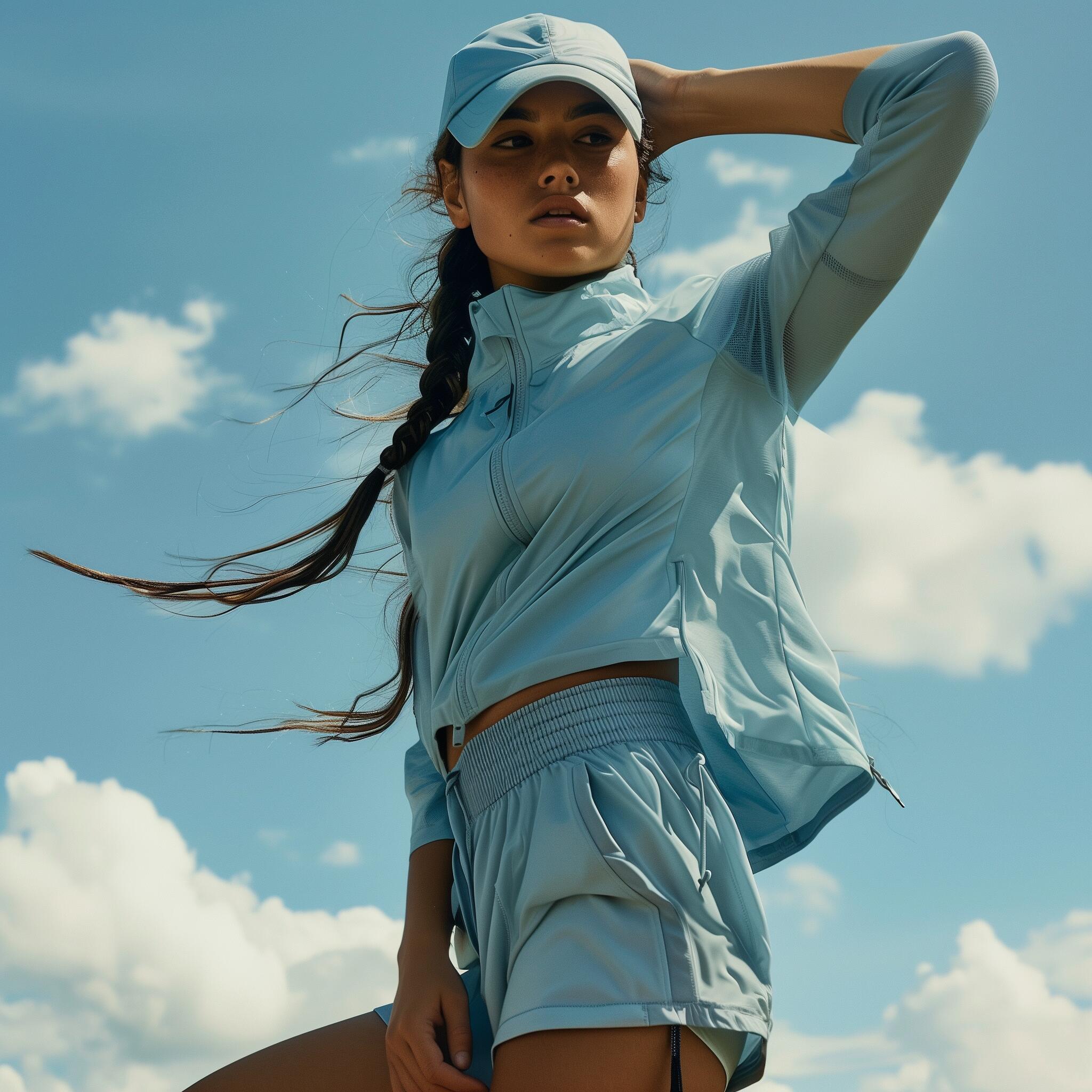 Luxe Blue Activewear Set with Cap