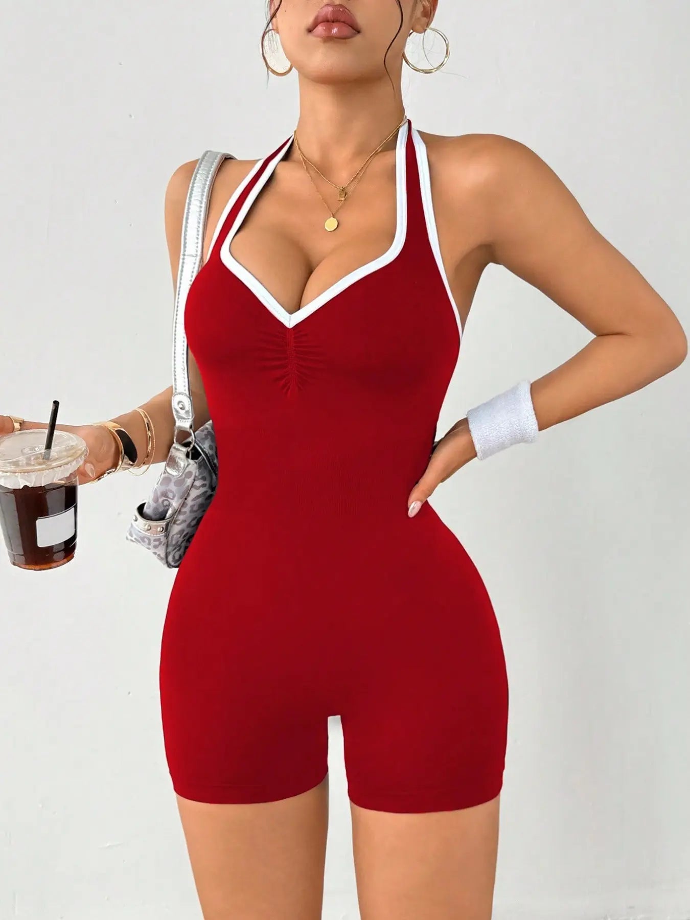 Women’S Seamless Colorblock Asymmetrical Yoga Bodysuit Shorts, Sporty Design for All Seasons, Comfortable for Fitness Cycling Yoga Running, Yoga Jumpsuits