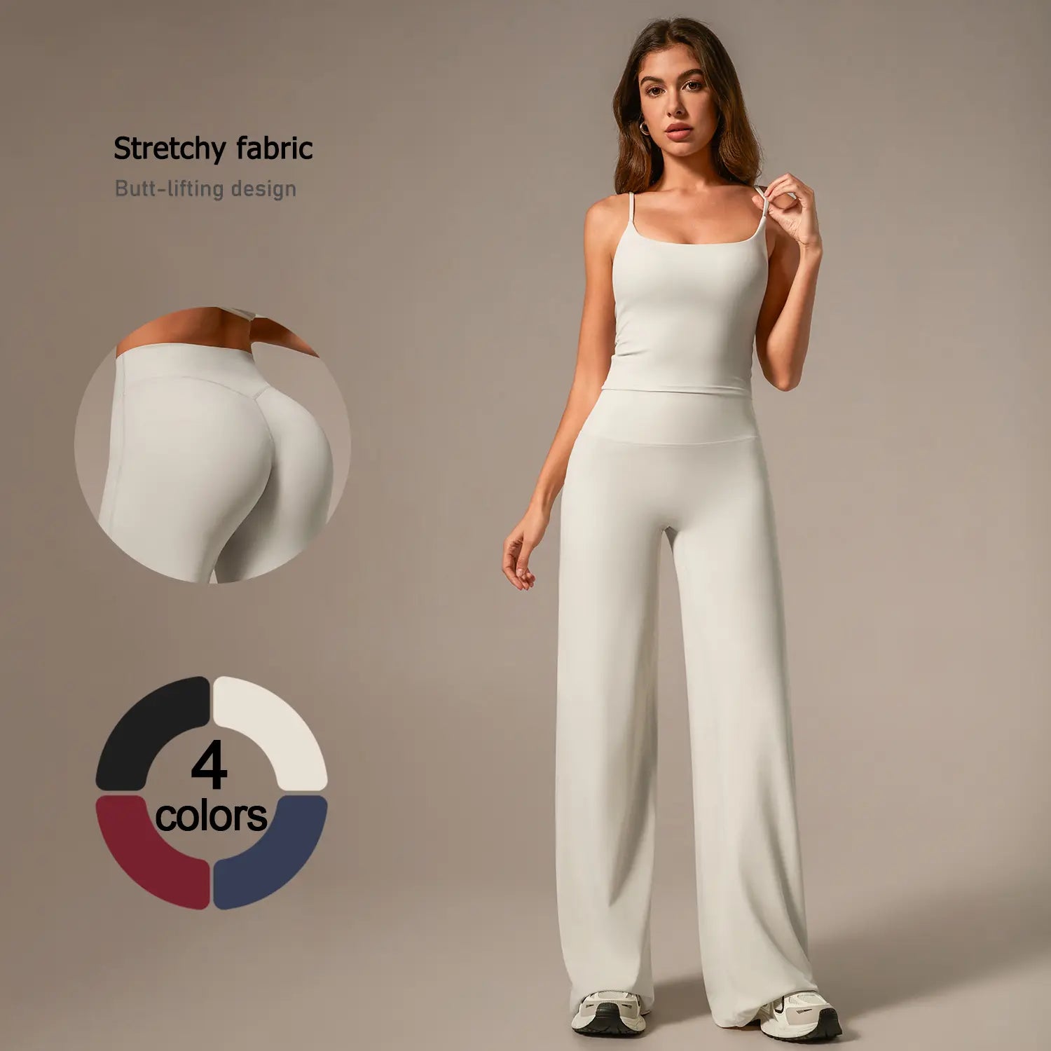 Timeoff Women'S Yoga Two-Piece Set – Stretchy Fabric, Butt-Lifting Design, Sleeveless Cami & Wide-Leg Pants for Comfortable Fit, Enhanced Curves & Flexible Movement, Ideal for Yoga, Casual Outings & Daily Wear