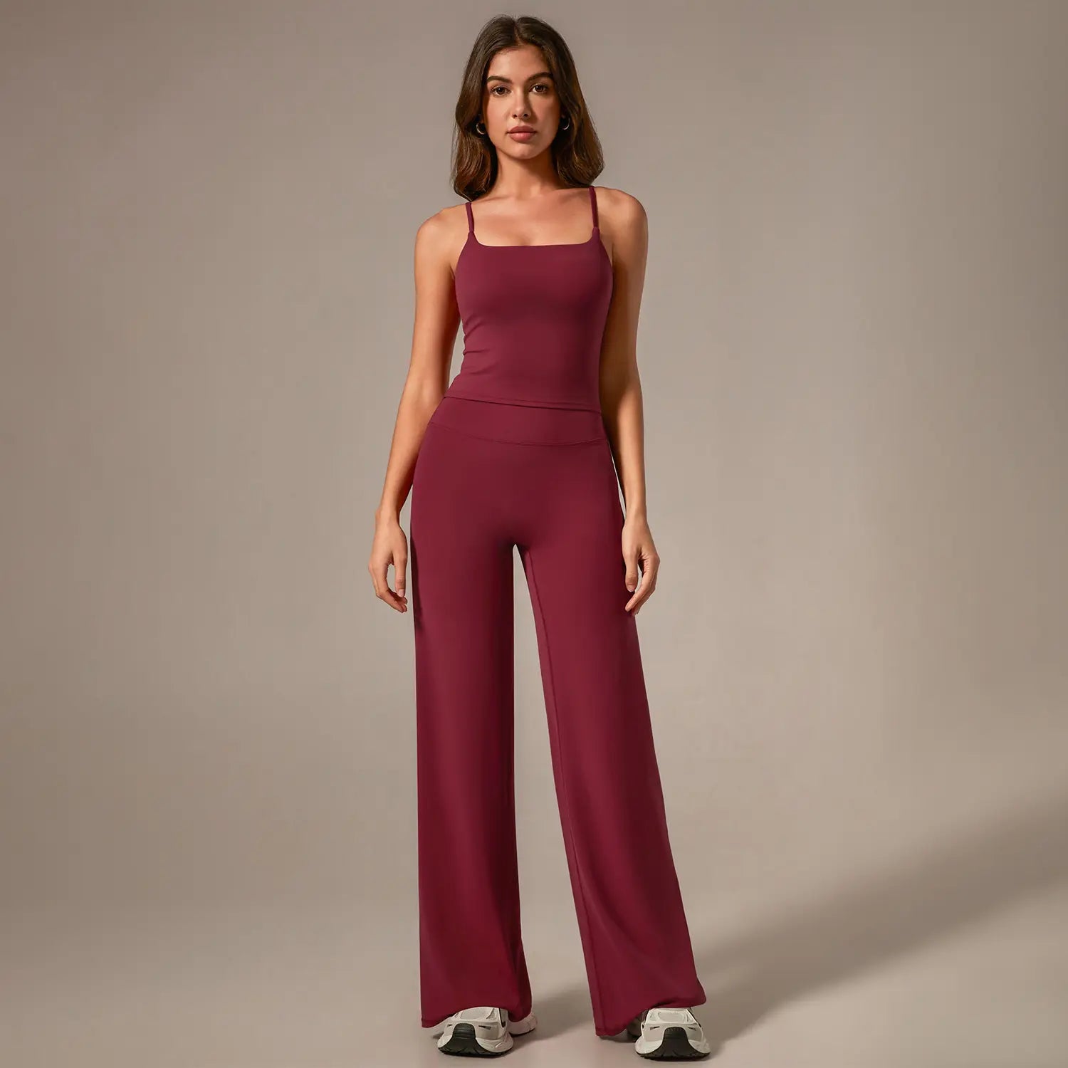 Timeoff Women'S Yoga Two-Piece Set – Stretchy Fabric, Butt-Lifting Design, Sleeveless Cami & Wide-Leg Pants for Comfortable Fit, Enhanced Curves & Flexible Movement, Ideal for Yoga, Casual Outings & Daily Wear